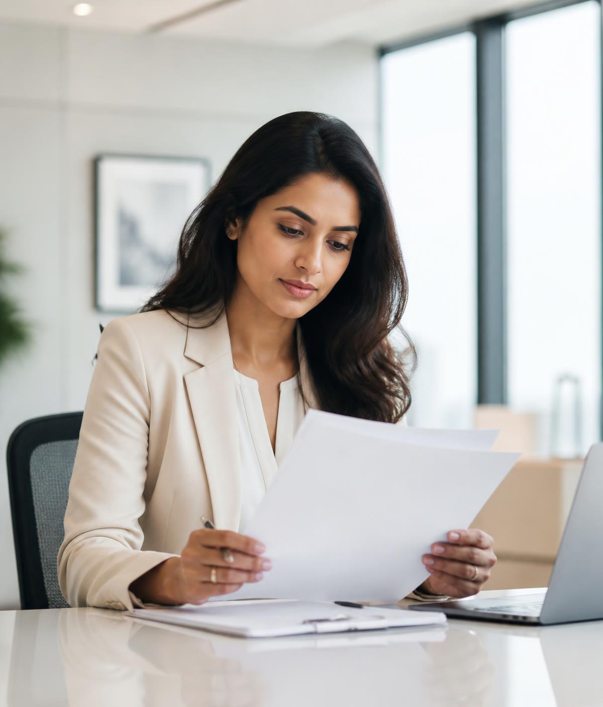 Professional reviewing her international application documents